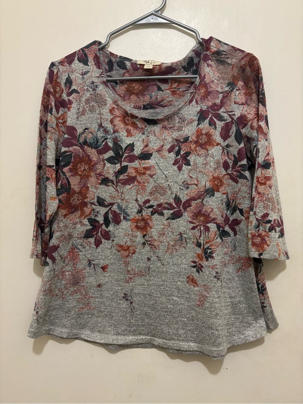 Style & Co Floral 3/4 Sleeve Knit Top Size Large